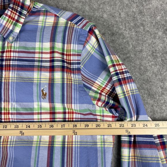 Ralph Lauren Stretch Oxford Shirt Mens Large Plaid Slim Fit Button Down Pony - Picture 7 of 13